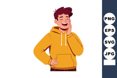 Young man laughing in yellow hoodie casual style vector illu Product Image 1