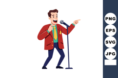 Male comedian performing stand up comedy in red jacket with Product Image 1