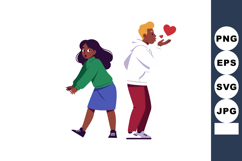 Young man blowing heart to young woman ignoring love gesture Product Image 1
