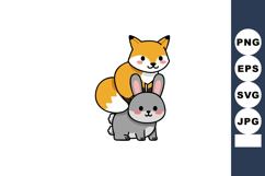 Cute fox sitting on back of gray rabbit animal cartoon vecto Product Image 1