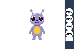 Cute purple alien with big eyes and yellow belly cartoon cha Product Image 1