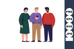 Group of diverse people standing together looking at smartph Product Image 1