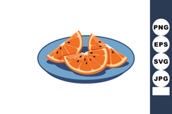 Orange Fruit Slices on Blue Plate Vector Illustration for He Product Image 1