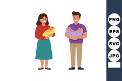 Parents holding newborn babies family illustration with moth Product Image 1
