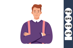 Young man with crossed arms wearing purple sweater and pink Product Image 1