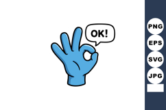 Blue Hand Gesture Showing Okay Sign with Speech Bubble Vecto Product Image 1