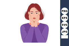 Woman with red hair in purple sweater holding face vector il Product Image 1
