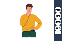 Young man with hand over mouth expressing surprise or silenc Product Image 1