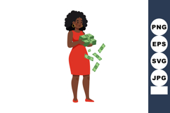 Woman holding and dropping cash bills in red dress financial Product Image 1