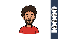 Smiling man with curly hair and beard wearing red shirt vect Product Image 1