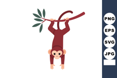 Monkey hanging from tree branch with green leaves in simple Product Image 1