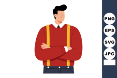 Confident man wearing red sweater and yellow suspenders with Product Image 1