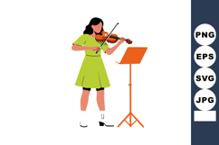 Girl playing violin in green dress with orange music stand v Product Image 1