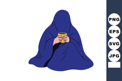 Person Covered in Blue Blanket Holding Yellow Mug Vector Ill Product Image 1