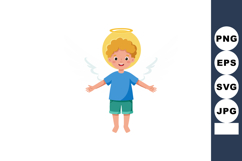 Cute little boy angel with halo and wings in blue shirt vect Product Image 1