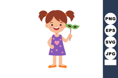 Little girl holding green masquerade mask in purple dress wi Product Image 1