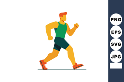 Male runner jogging in green tank top and shorts with orange Product Image 1