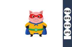 Pig superhero character in colorful costume with mask and ca Product Image 1