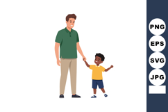 Father holding hands with son walking together casual clothe Product Image 1