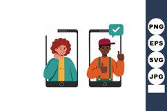 Two diverse people communication mobile phones digital chat Product Image 1