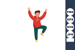 Happy boy jumping with raised hands wearing red hoodie and g Product Image 1