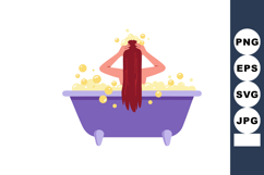 Woman washing long hair in purple bathtub with bubbles vecto Product Image 1