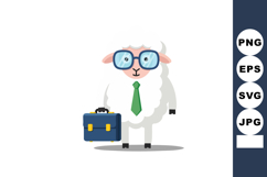 Business sheep with blue glasses and green tie holding brief Product Image 1