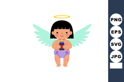 Cute baby angel with halo and wings holding candle vector il Product Image 1