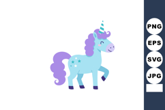 Cute blue and purple unicorn cartoon vector with stars on bo Product Image 1