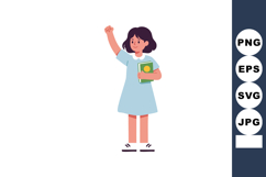 Young girl student holding book raising fist in confident po Product Image 1