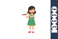 Girl playing flute in green dress with red shoes vector illu Product Image 1