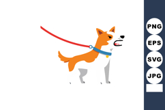 Dog on Red Leash with Blue Collar Vector Illustration in Sid Product Image 1