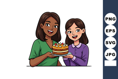 Two women holding birthday cake celebration happiness togeth Product Image 1