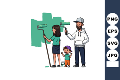 Family painting wall together with green paint rollers home Product Image 1