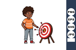 Boy practicing archery hitting bullseye with arrows on targe Product Image 1