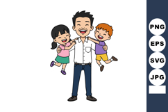 Happy father holding laughing daughter and son in casual clo Product Image 1