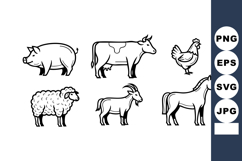 Farm animals vector set including pig cow chicken sheep goat Product Image 1