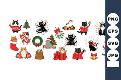 Christmas cats festive vector collection with holiday decora Product Image 1