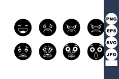 Set of eight black round emoticons expressing various emotio Product Image 1