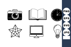 Simple black icons set with camera book clock star computer Product Image 1