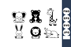 Cute baby animals collection with elephant bear giraffe rabb Product Image 1