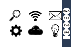 Technology icons set including magnifying glass wifi email g Product Image 1