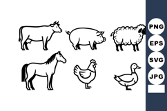 Farm animals vector set with cow pig sheep horse chicken duc Product Image 1