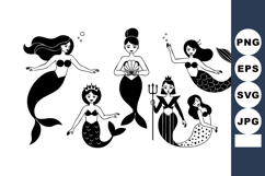 Mermaid characters with underwater fantasy theme in black an Product Image 1