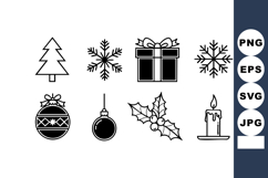 Christmas Holiday Icons Set with Tree Snowflakes Gift Candle Product Image 1