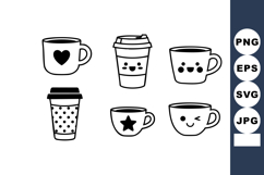 Cute coffee cups and takeaway mugs with smiling faces and he Product Image 1