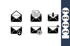 Envelope icons set with message, download, add, and settings Product Image 1