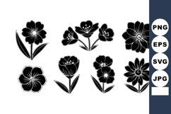 Black and white floral vector silhouettes with various flowe Product Image 1