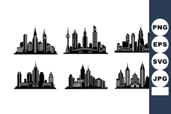 Modern city skyline silhouettes with diverse skyscrapers and Product Image 1