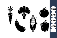 Vegetable icons carrot broccoli corn tomato eggplant bell pe Product Image 1